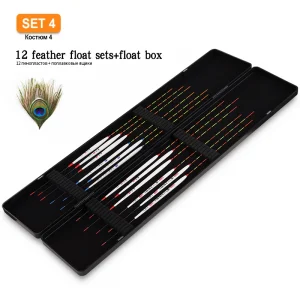 12PCS Feather Floats+1 Float Box Combo Lake River Buoy Sensitive Vertical Fishing Bobber Hard Tail Accessories Tool Tackle